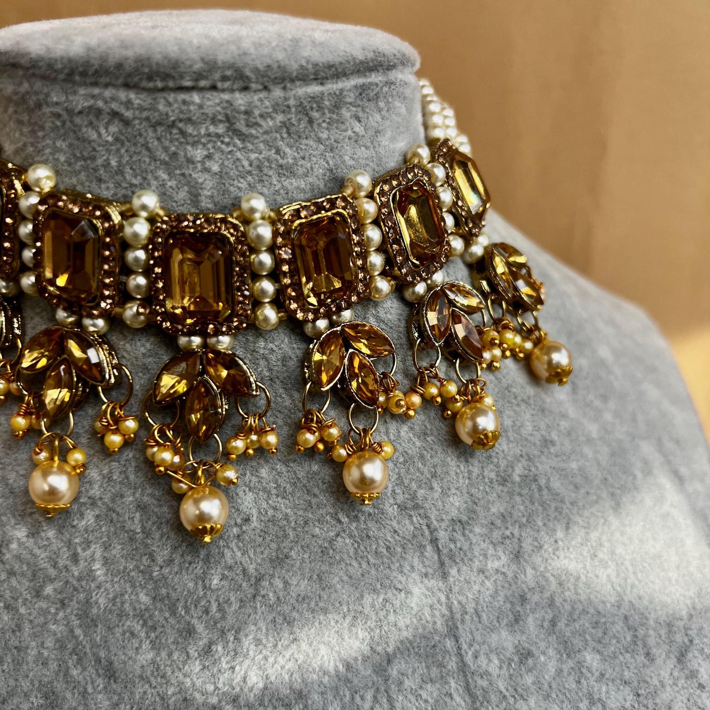 Antique Gold & Champagne Bridal Choker Set - Slightly Imperfect