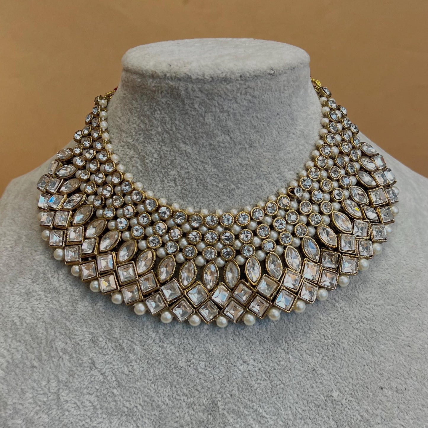 Stunning Necklace Set - Antique Gold and Silver/ Clear/ Reception/ Wedding/ Civil/Simple Set