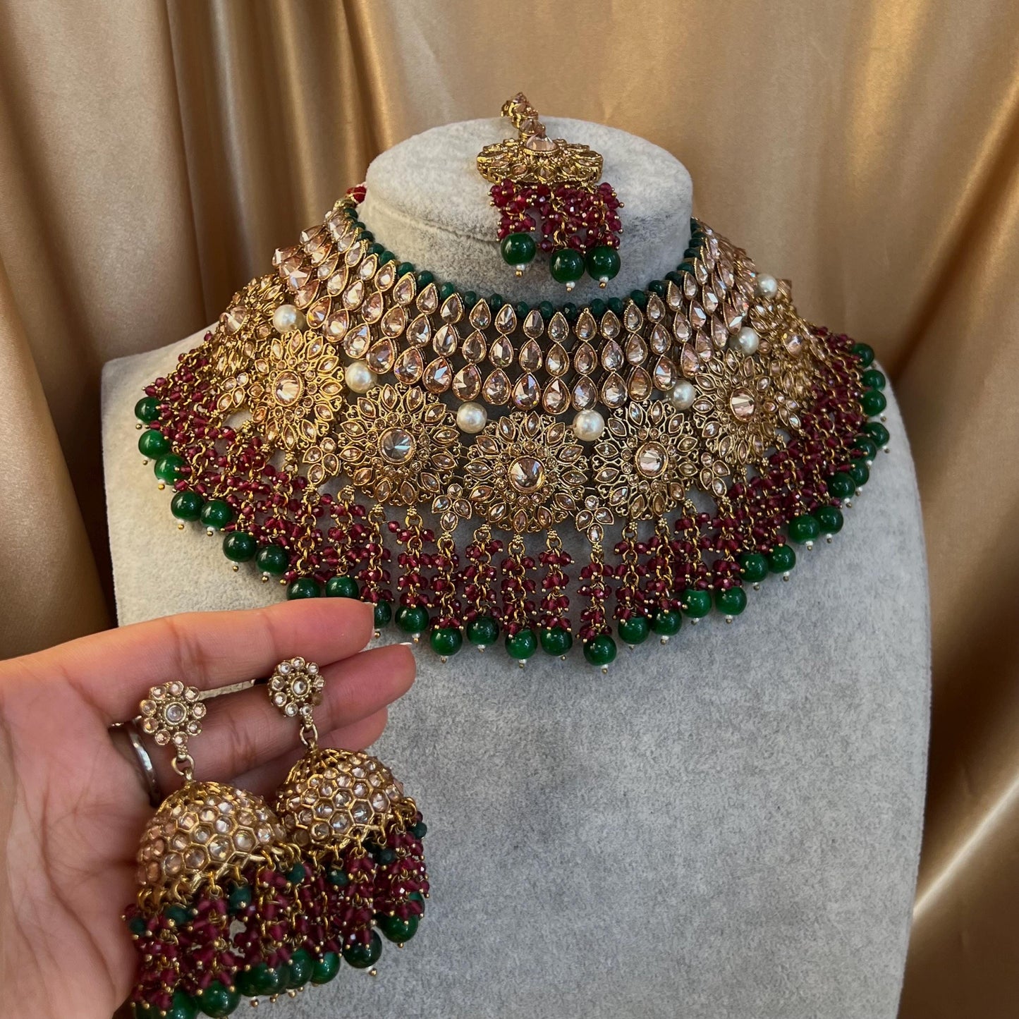 Green Bridal Necklace set Indian/ Pakistani Style/ Wedding/ Fashion Jewellery/ Necklace set