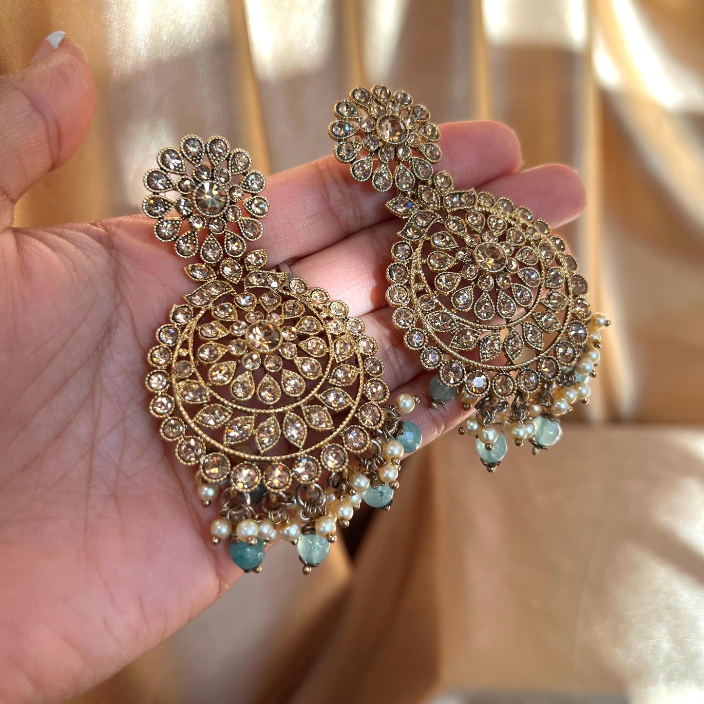 Blue Gold Earring and Tikka only/ Flat Earring Indian/ Pakistani Style/ Gift/ High Quality Lightweight Jewellery/ Desi Fashion/ Sale