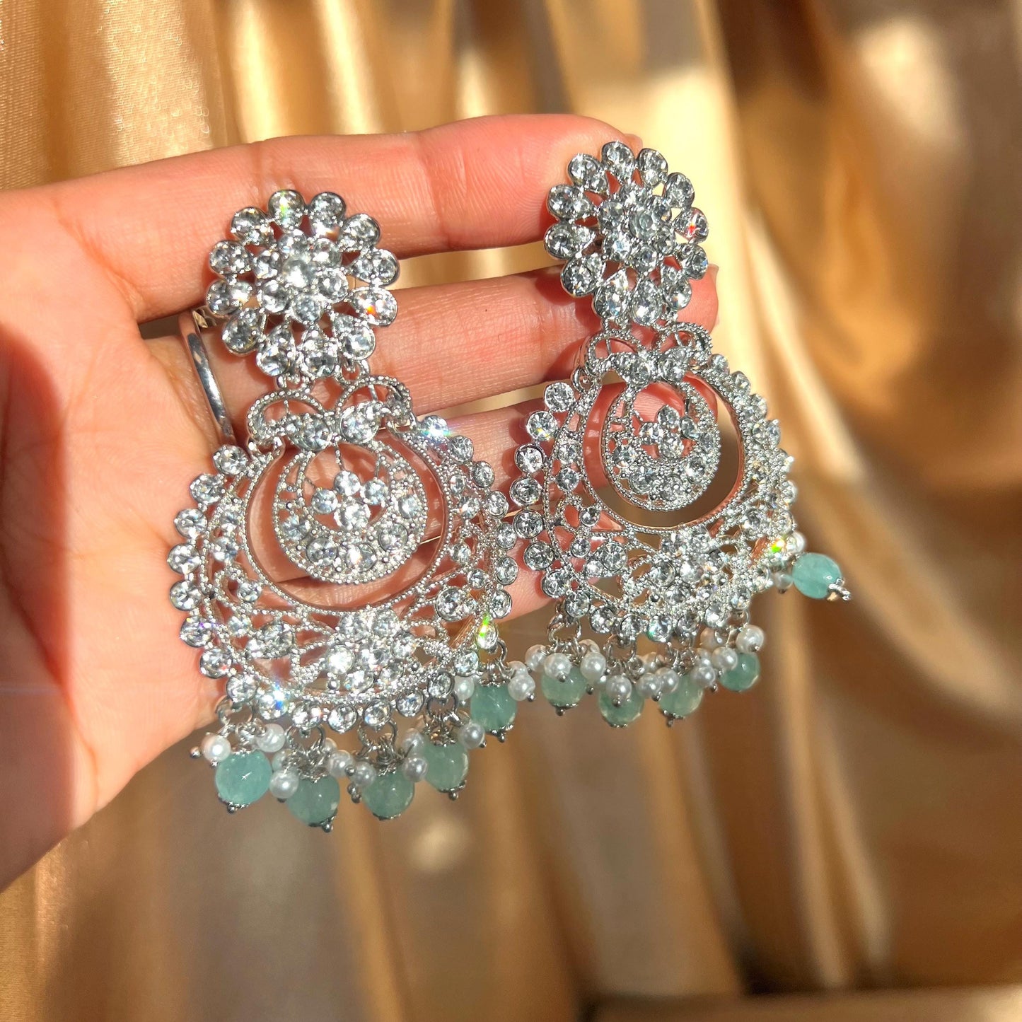 Blue Silver Earring and Tikka only/ Flat Earring Indian/ Pakistani Style/ Gift/ High Quality Lightweight Jewellery/ Desi Fashion/ Sale