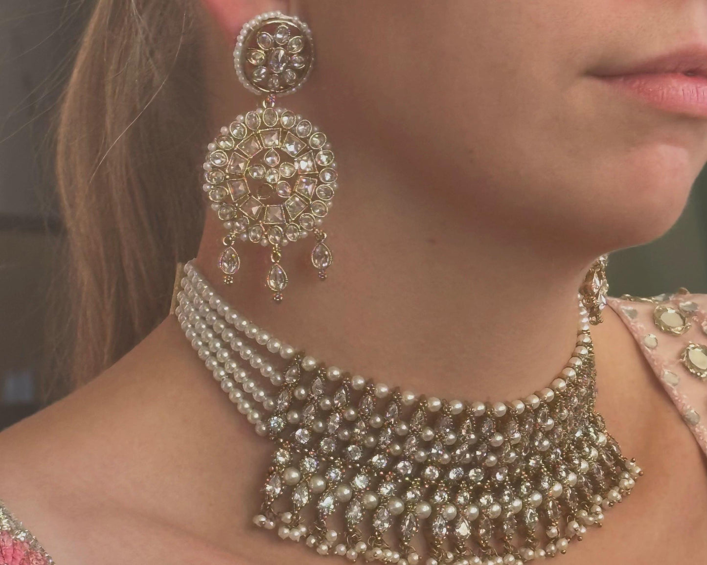 Clear/Pearl Choker/ Unique Style/ Indian/ Pakistani/Fashion Jewellery/ Gift for Women