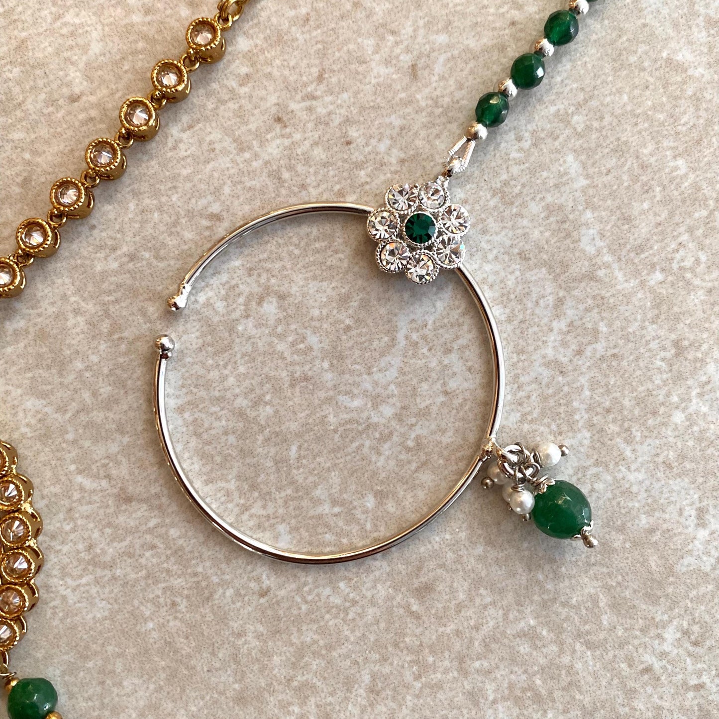 GREEN Non-Piercing Slide Type Nose Ring - Green/ Fashion Jewellery/ Gift for Women/Indian/Pakistani style/Nath/ Choose Style