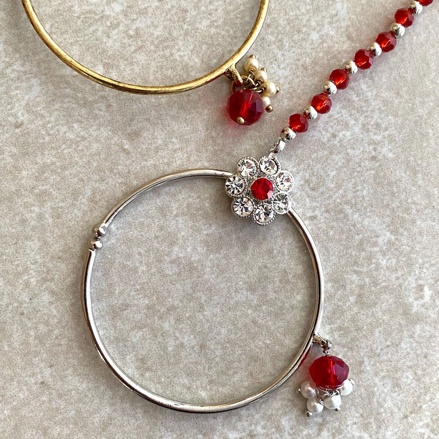 RED Non-Piercing Slide Type Nose Ring - Green/ Fashion Jewellery/ Gift for Women/Indian/Pakistani style/Nath/ Choose Style