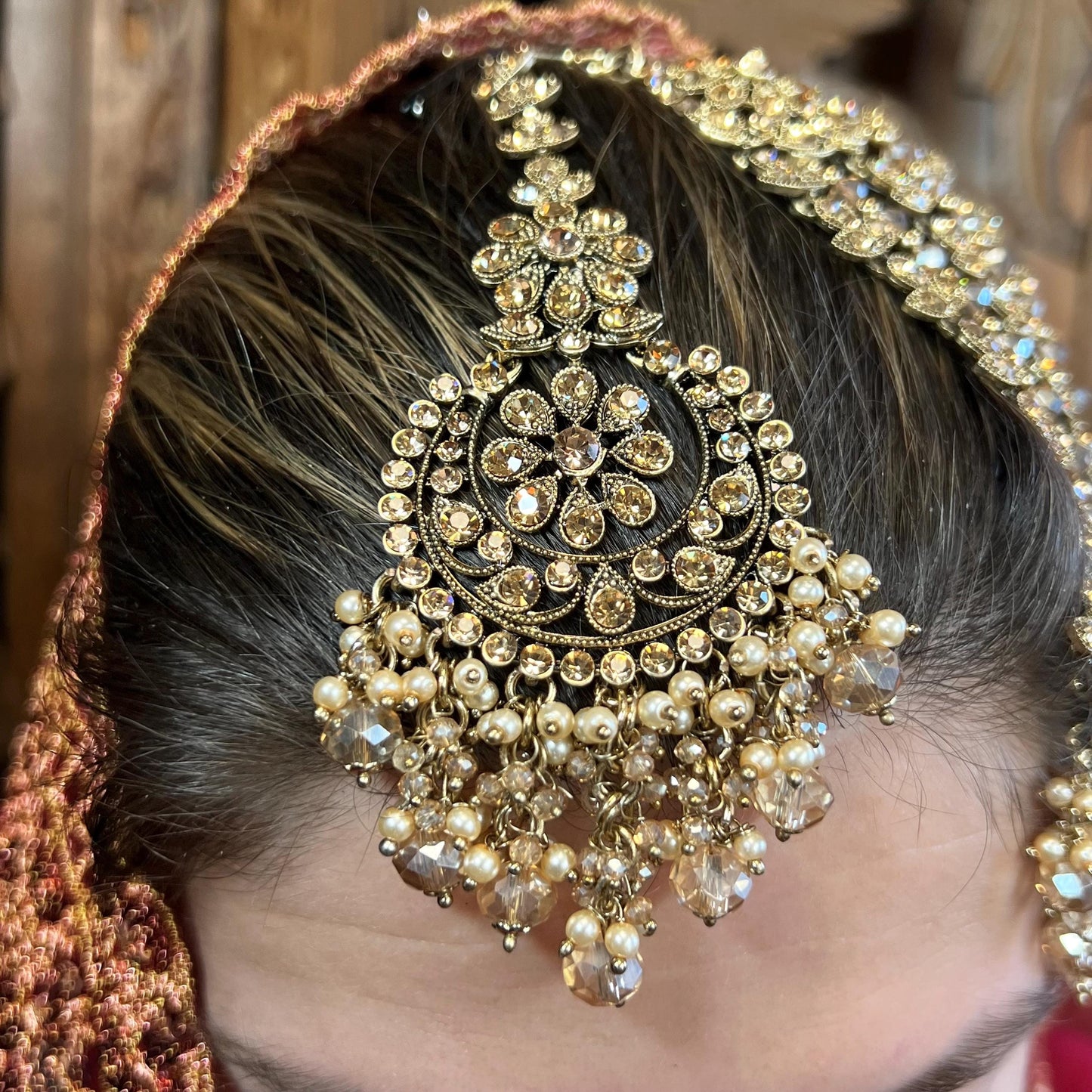 Antique Gold and Champagne Full Bridal set Indian/ Pakistani Style/ Wedding/ Fashion Jewellery/ Necklace set