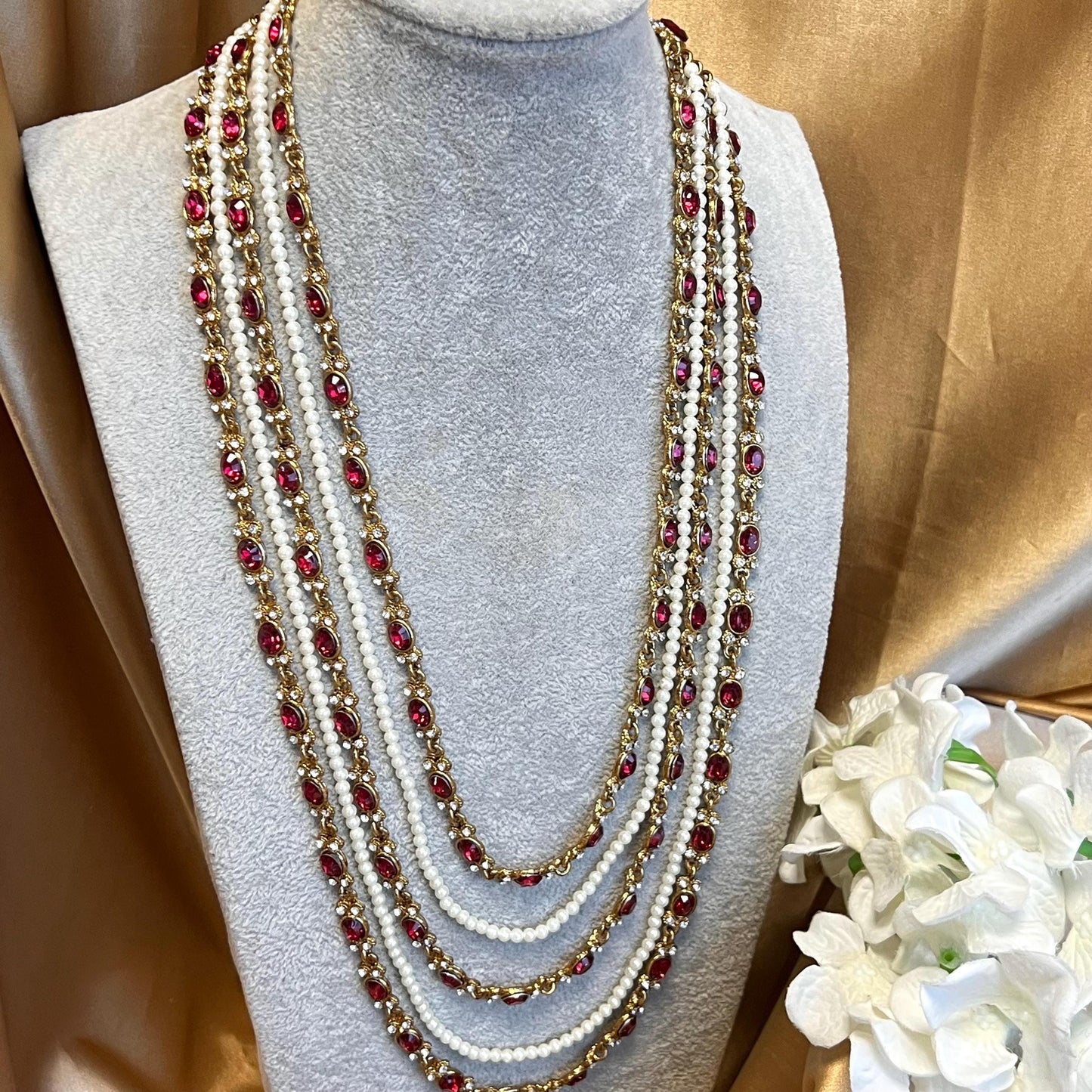 CLEARANCE IMPERFECT Silver Antique gold Blue Maroon Rhinestone Long Mala Haar Long Necklace Style Bollywood Indian Pakistani Fashion Jewels