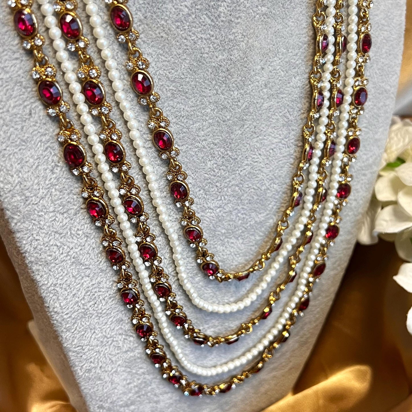 CLEARANCE IMPERFECT Silver Antique gold Blue Maroon Rhinestone Long Mala Haar Long Necklace Style Bollywood Indian Pakistani Fashion Jewels
