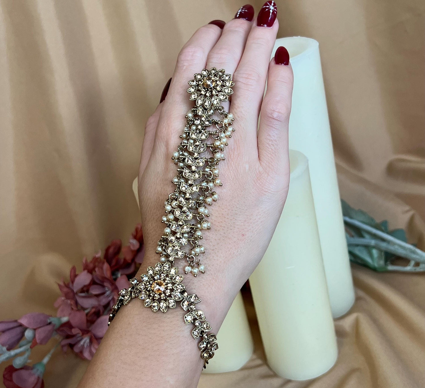 Golden Hand Harness/Gold Ring Hand Harness/Gold Hathpool/Fashion Jewellery/Gold Hathpool/Indian/Pakistani style /Haathphool/Hand Accessory
