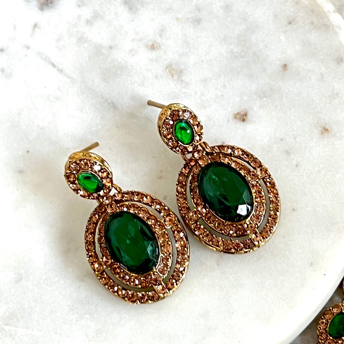 Green Antique Gold Small Simple Necklace Earring Set High Quality Indian Pakistani Bollywood Fashion Jewellery Lightweight Sale