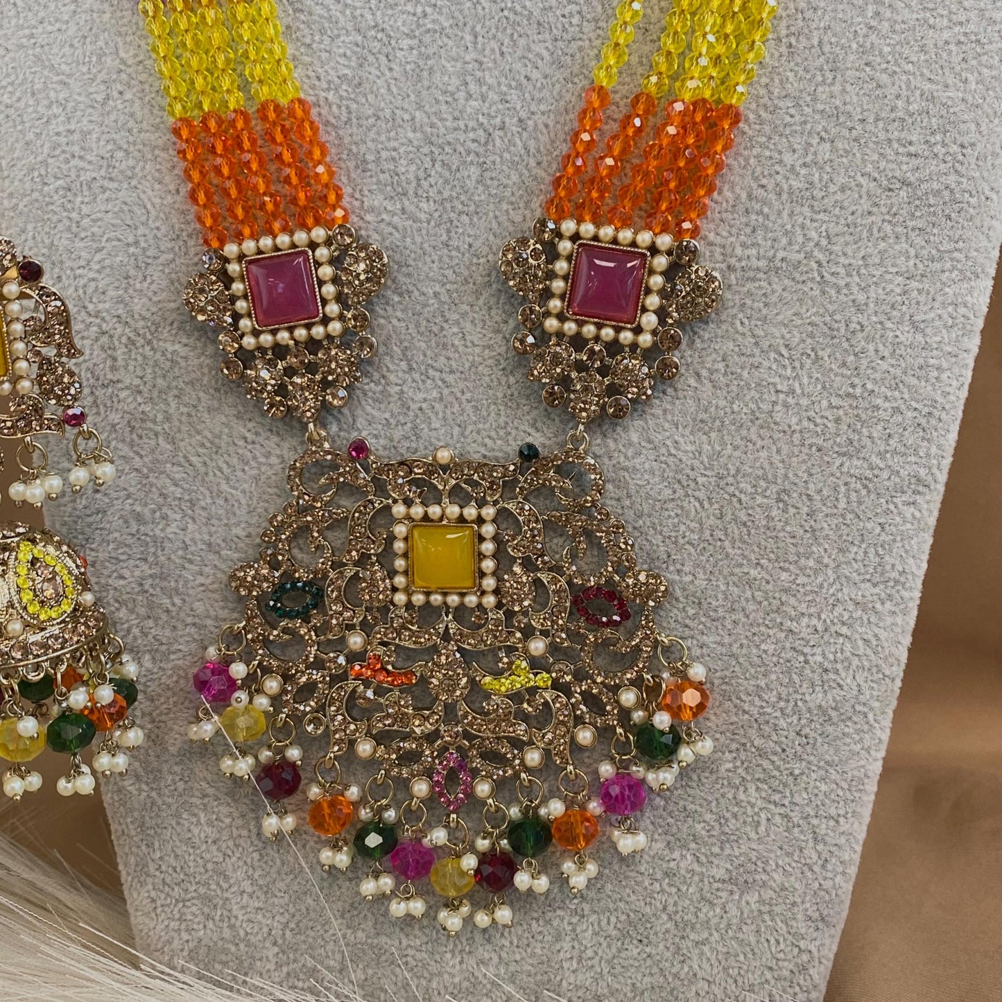 Pearl Necklace Set - Multicolour Earring/ Tikka/ Tikli/ Indian/ Pakistani/Fashion Jewellery/ Gift for Women/Mendhi/Haldi