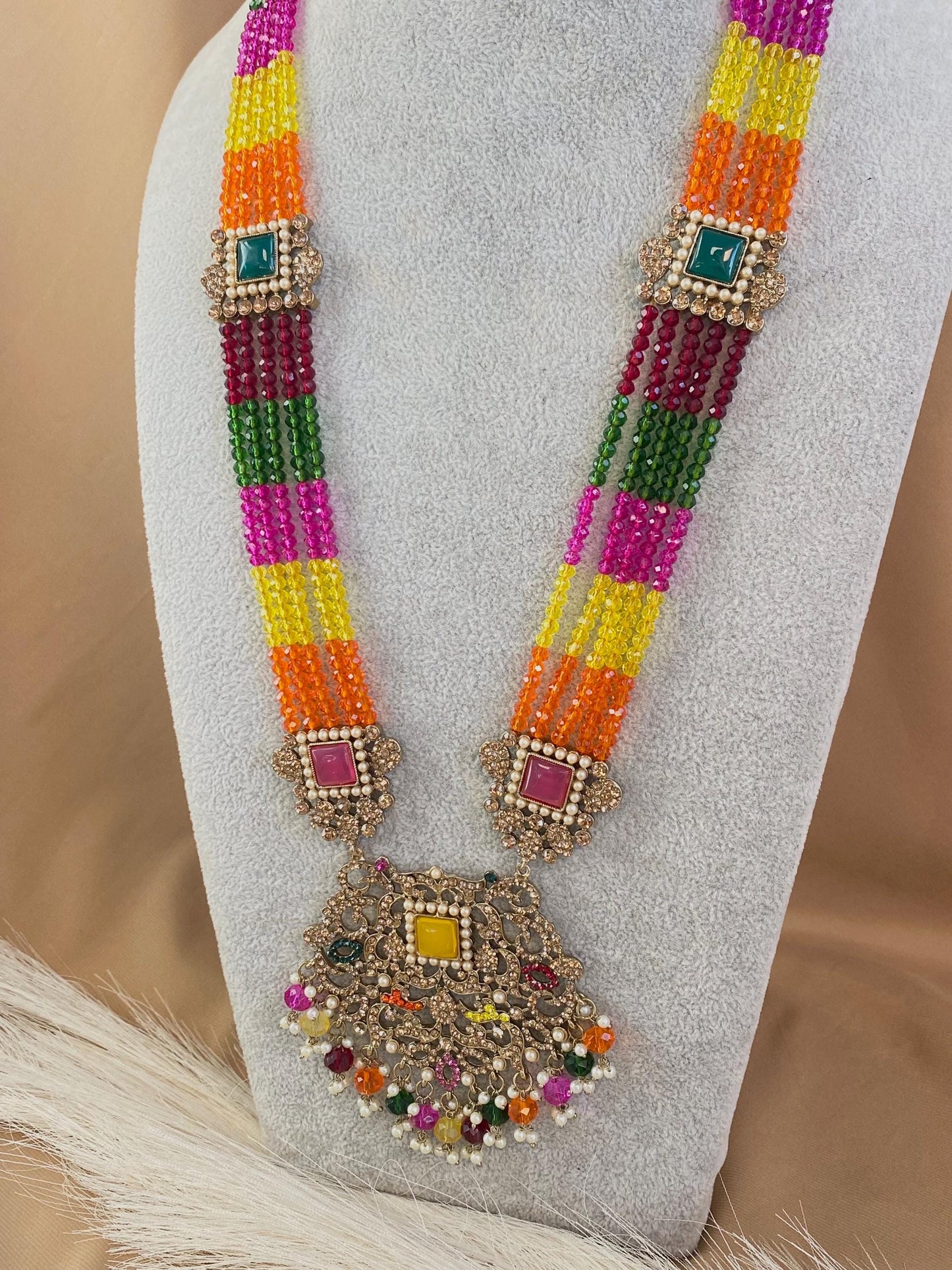 Multicolour Indian Long Necklace/Indian Jewellery/ Pakistani Mehendi Jewellery/Long Necklace/ Gift for Women/Mendhi/Haldi/Mehendi Jewellery
