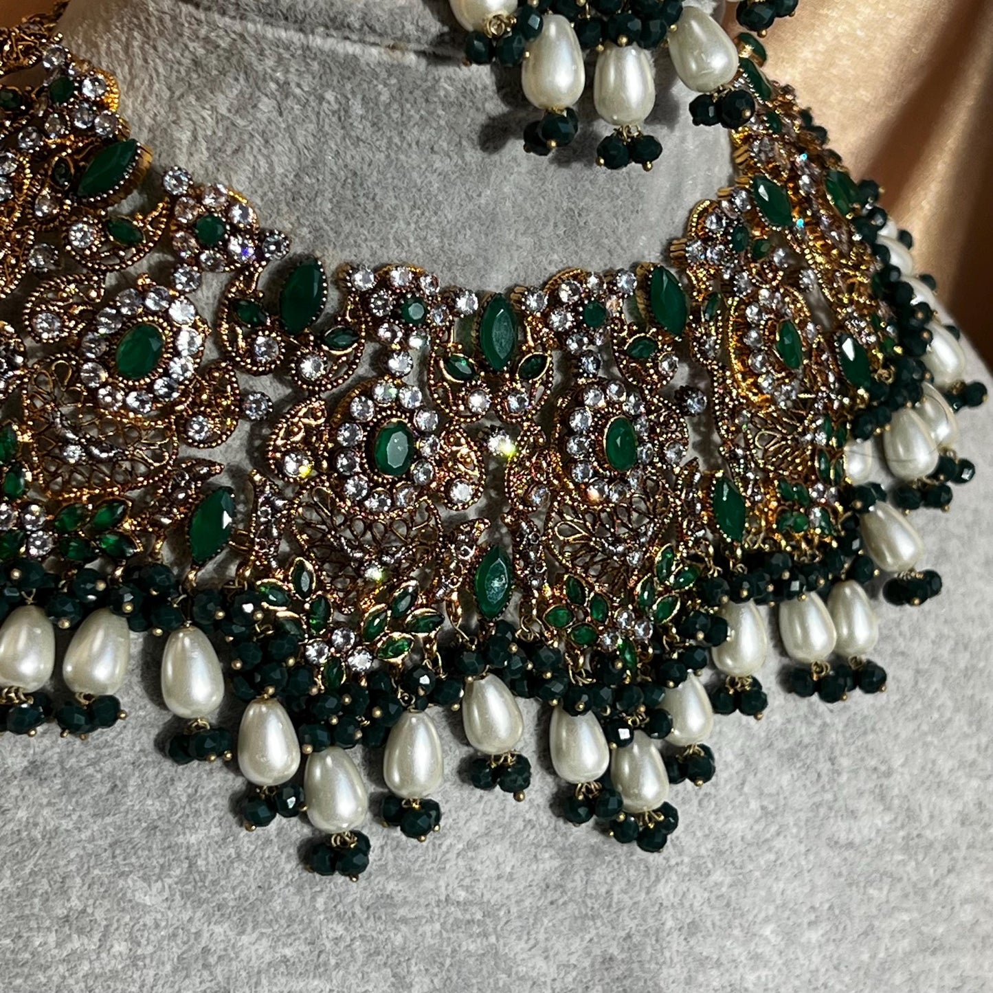 Green Bridal Necklace set Bollywood Indian Pakistani New Style High Quality Wedding Fashion Jewellery Necklace set with Jhumar