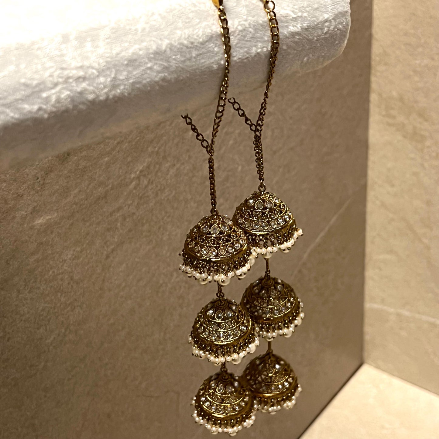 Kaleera (Pair) Antique Gold with Clear Zircon Crystals. Adjustable one size fits all