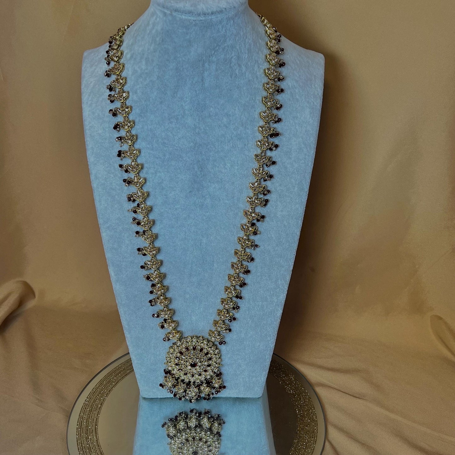 Maroon Pendant Long Mala/ Haar/ Long Necklace/ Unique Style/ Indian/ Pakistani/Fashion Jewellery/ Gift for Women