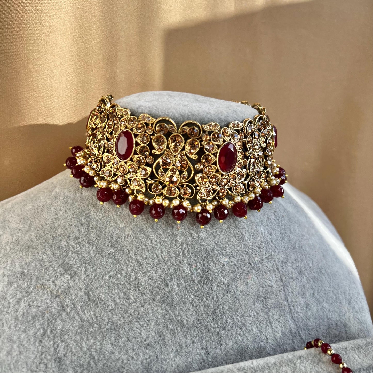 Maroon/Golden Choker Set Indian/ Pakistani/Fashion Jewellery/Gift for Women