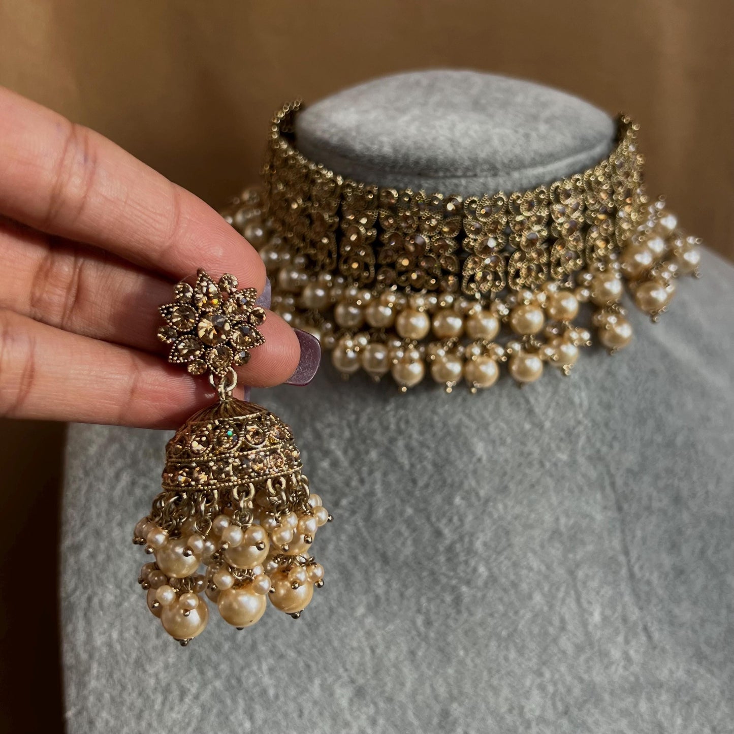 Golden Indian Choker Set/Indian Jewellery/Indian Jewels/ Pakistani/Fashion Jewellery/ Gift for Women