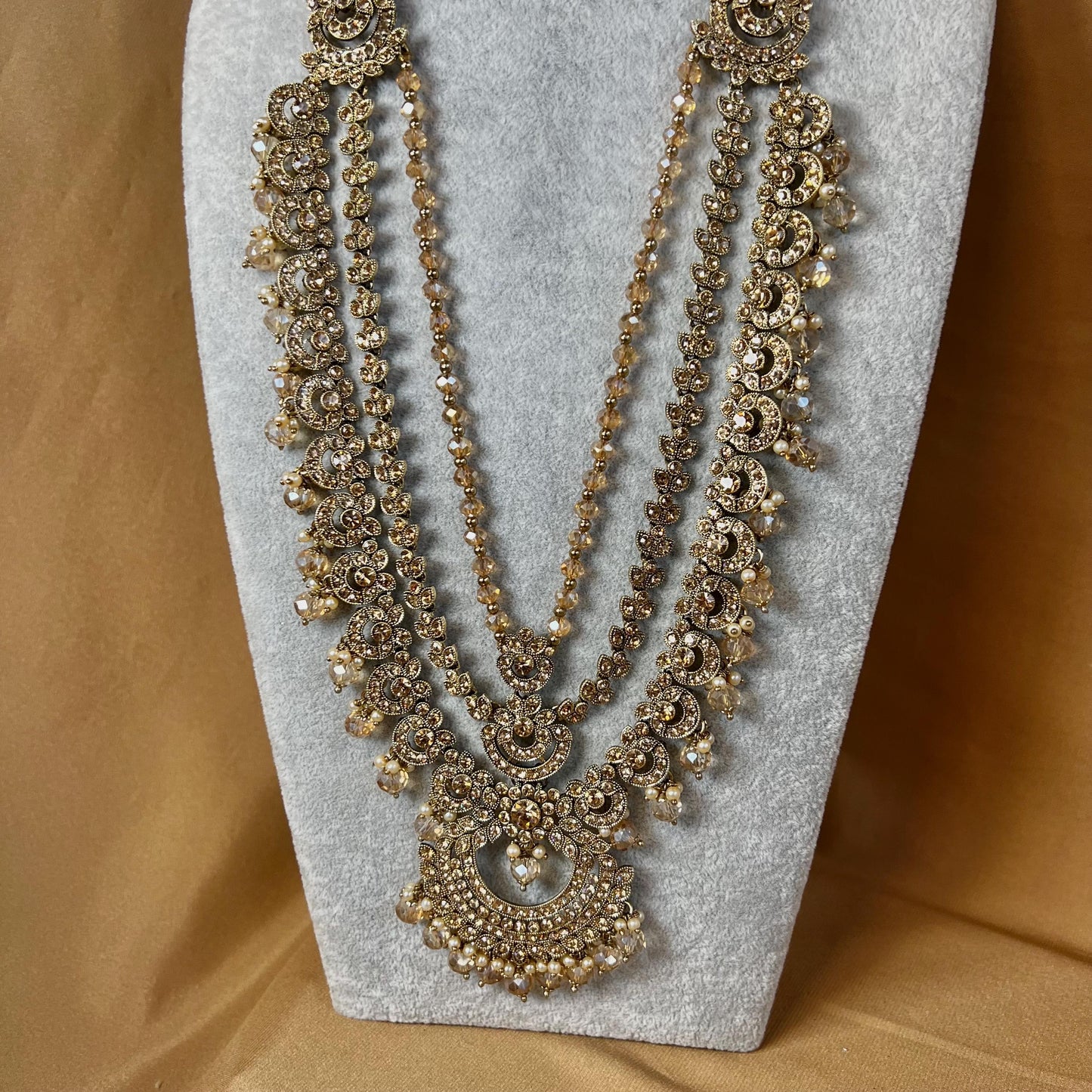 Antique Gold and Champagne Bridal Necklace Indian/ Pakistani Style With Long necklace/ Mala Haar Wedding Guest.