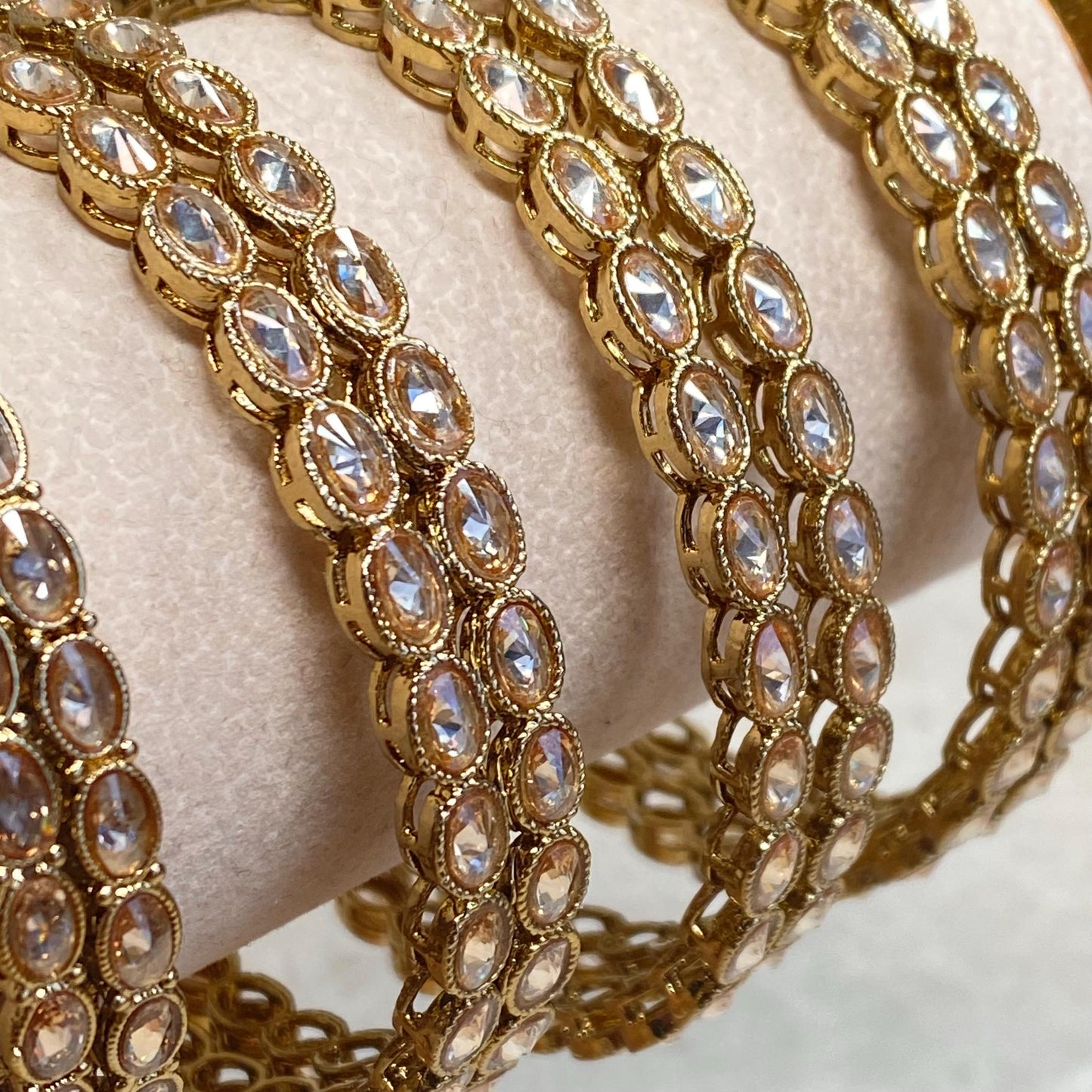Antique Gold Champagne Zircon Crystal High Quality Set of 2 Thin Bangle Bracelets Indian Pakistani Bollywood Fashion Jewellery Gift for Her
