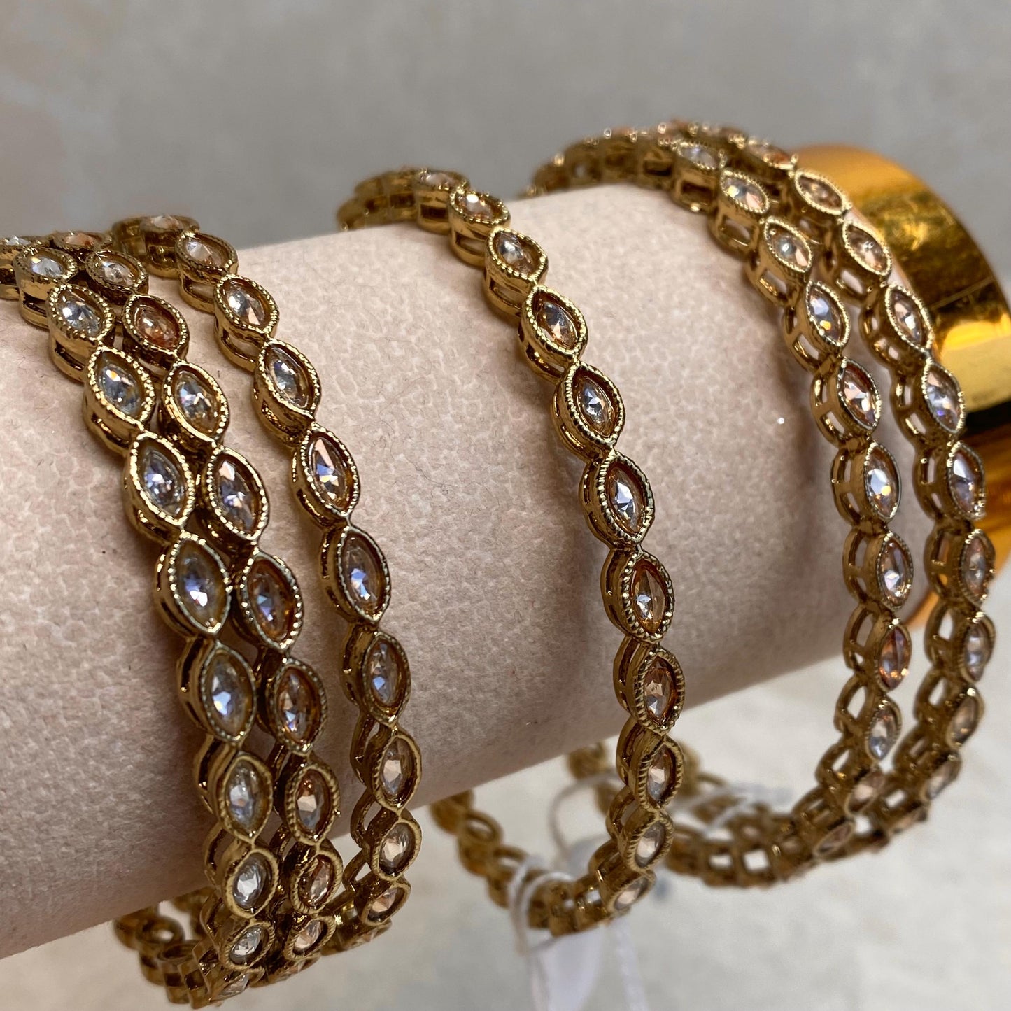 Antique Gold Champagne Zircon Crystal High Quality Set of 2 Thin Bangle Bracelets Indian Pakistani Bollywood Fashion Jewellery Gift for Her