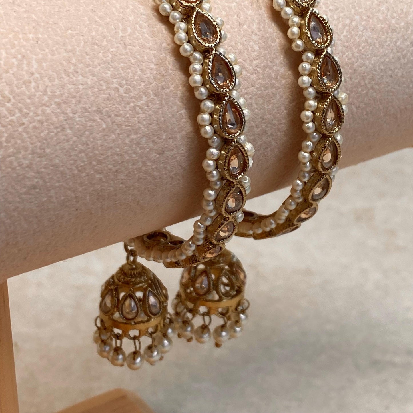 Champagne Jhumka Bangles (Pair)/Indian/ Pakistani/Jewelley/ Fashion Bracelet 2.4 Extra Small High Quality Gift