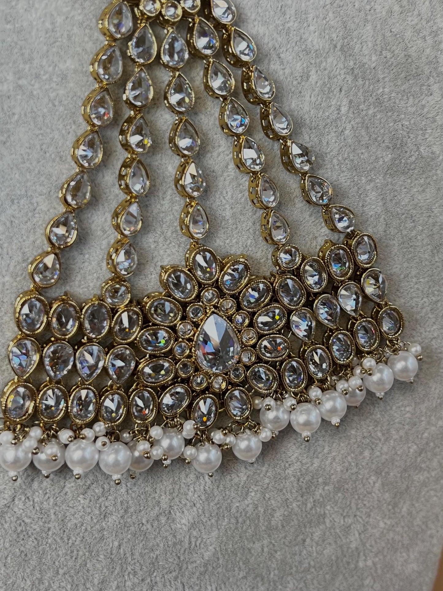 Antique Gold Jhumar -Irredescent/ Clear stones