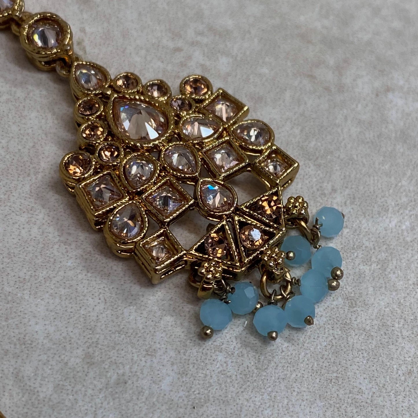 Extra Small Tikka Tikli Indian Pakistani Fashion Jewellery Maang Tikkas Antique Gold Champagne Zircon Crystal Red Or Blue 1 inch