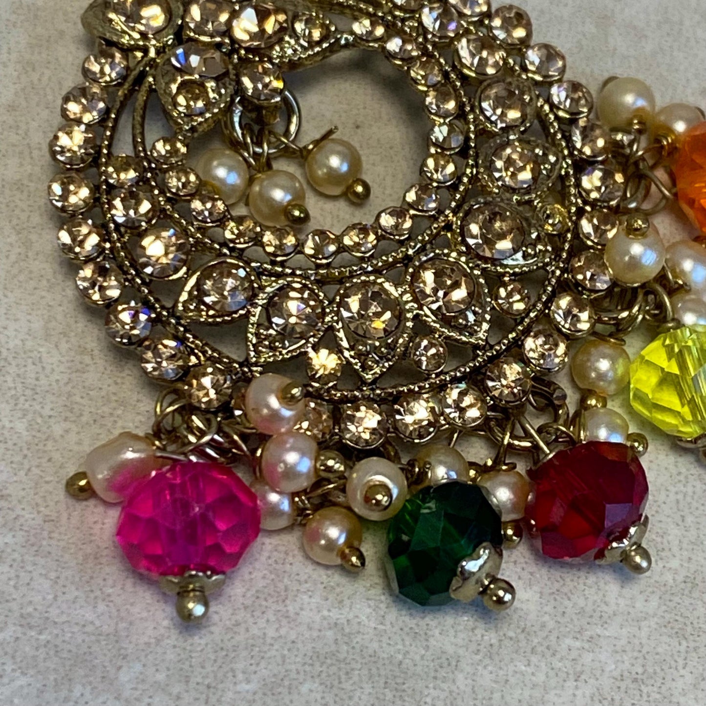 Multicolour Antique Gold Rhinestone Maang Tikka Bindya Indian Pakistani Bollywood Headpiece Mendhi Jewels Gift Fashion