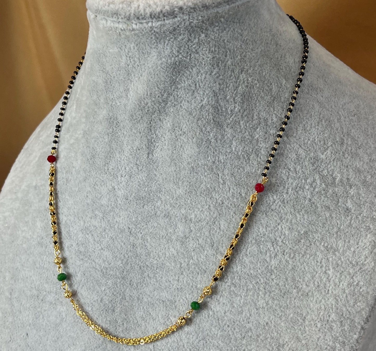 Black and Gold Mixed Red Green Beads/Mangal Sutra Style/Vine Leaf/ Long Necklace Chain/ Mala/ Unique Style/ Indian