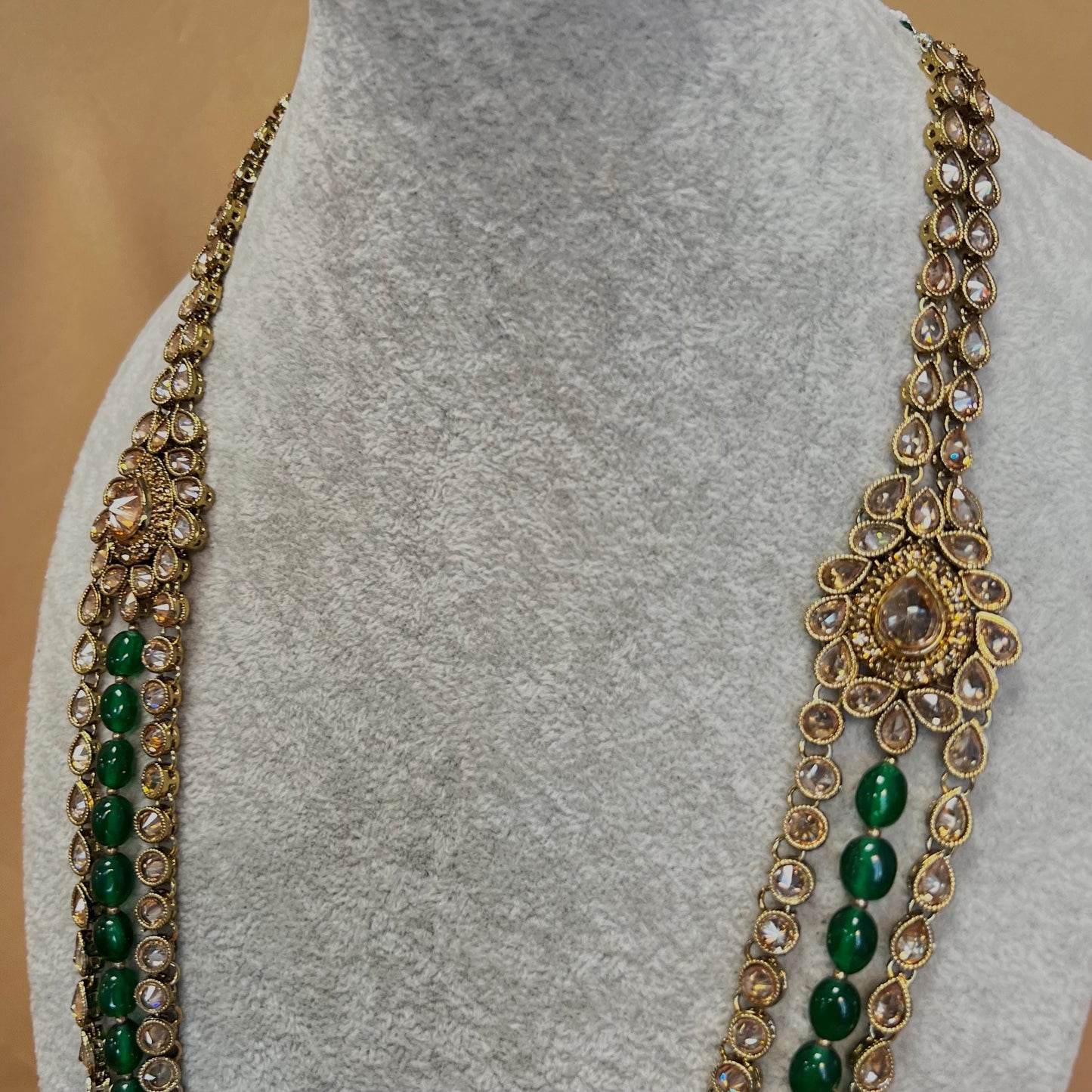 Green Champagne Long Mala/ Haar/ Long Necklace/ Waist chain/ Belt/ Sari Belt/ Unique Style/ Indian/ Pakistani/Fashion Jewellery/ Gift
