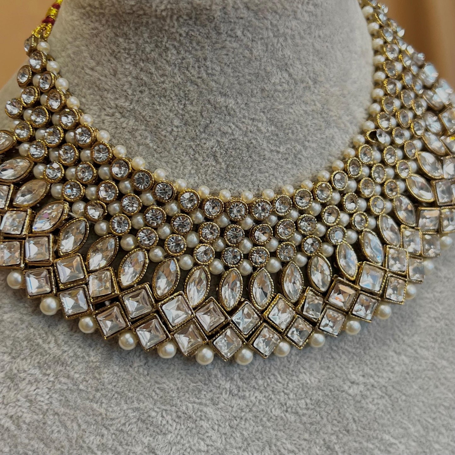 Stunning Necklace Set - Antique Gold and Silver/ Clear/ Reception/ Wedding/ Civil/Simple Set
