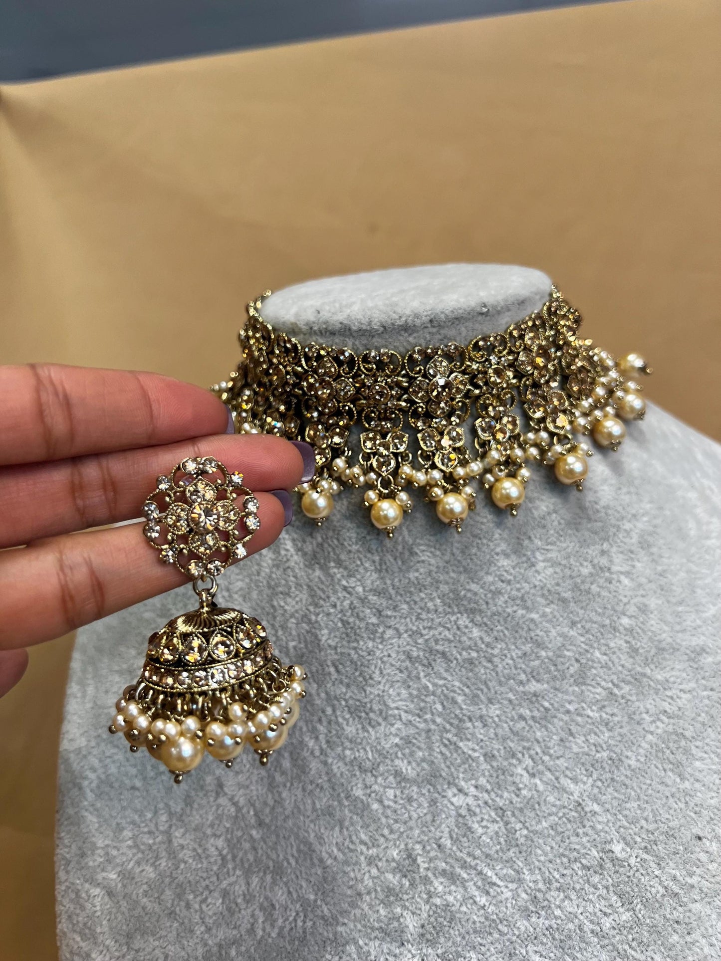 Clear & Gold Choker Set /Indian/ Pakistani/Fashion Jewellery