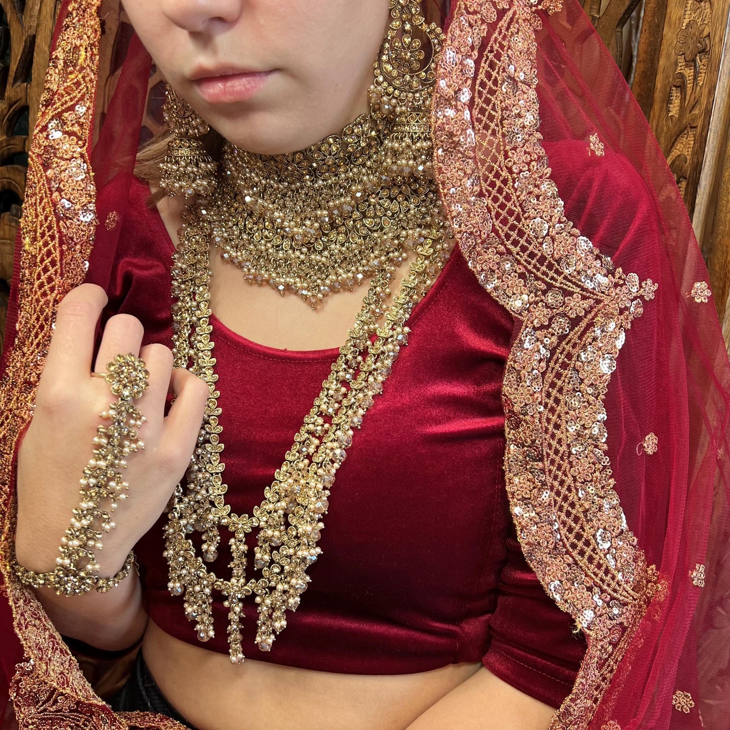 Antique Gold and Champagne Full Bridal set Indian/ Pakistani Style/ Wedding/ Fashion Jewellery/ Necklace set