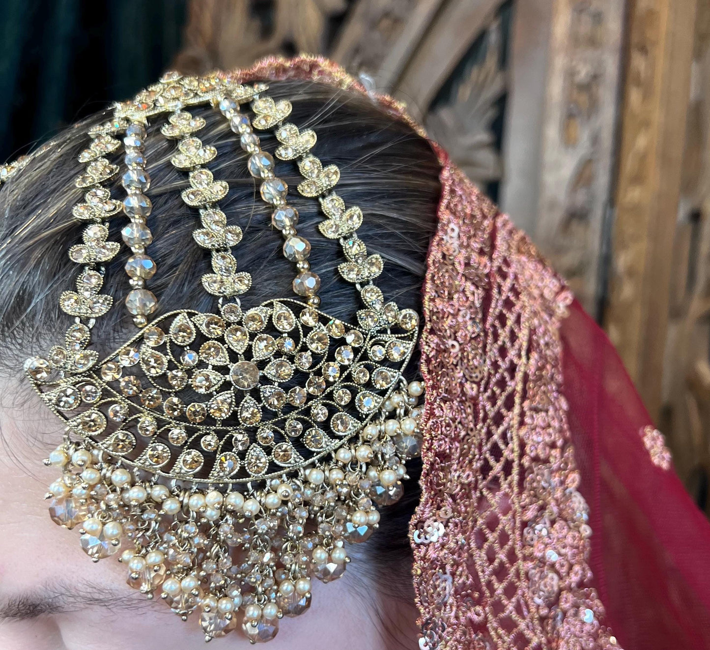 Antique Gold and Champagne Full Bridal set Indian/ Pakistani Style/ Wedding/ Fashion Jewellery/ Necklace set