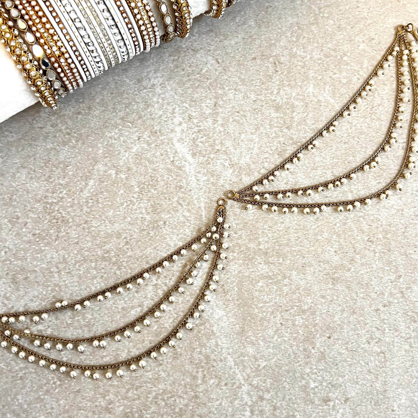 Antique Gold Pearl Ear Chains to add to any earring style. Bollywood (Saharey) / Indian Style Earring/ Fashion Jewellery/ Gift for Women