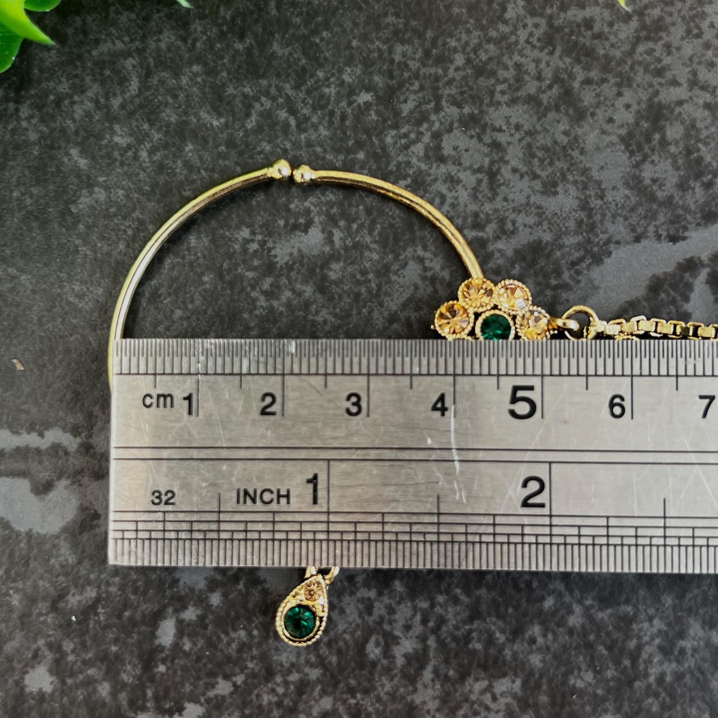 Green & Golden Antique Gold Indian Slide Type Nose Ring - Left Side Only/ Fashion Jewellery/ Gift for Women/Indian/Pakistani style/Nath