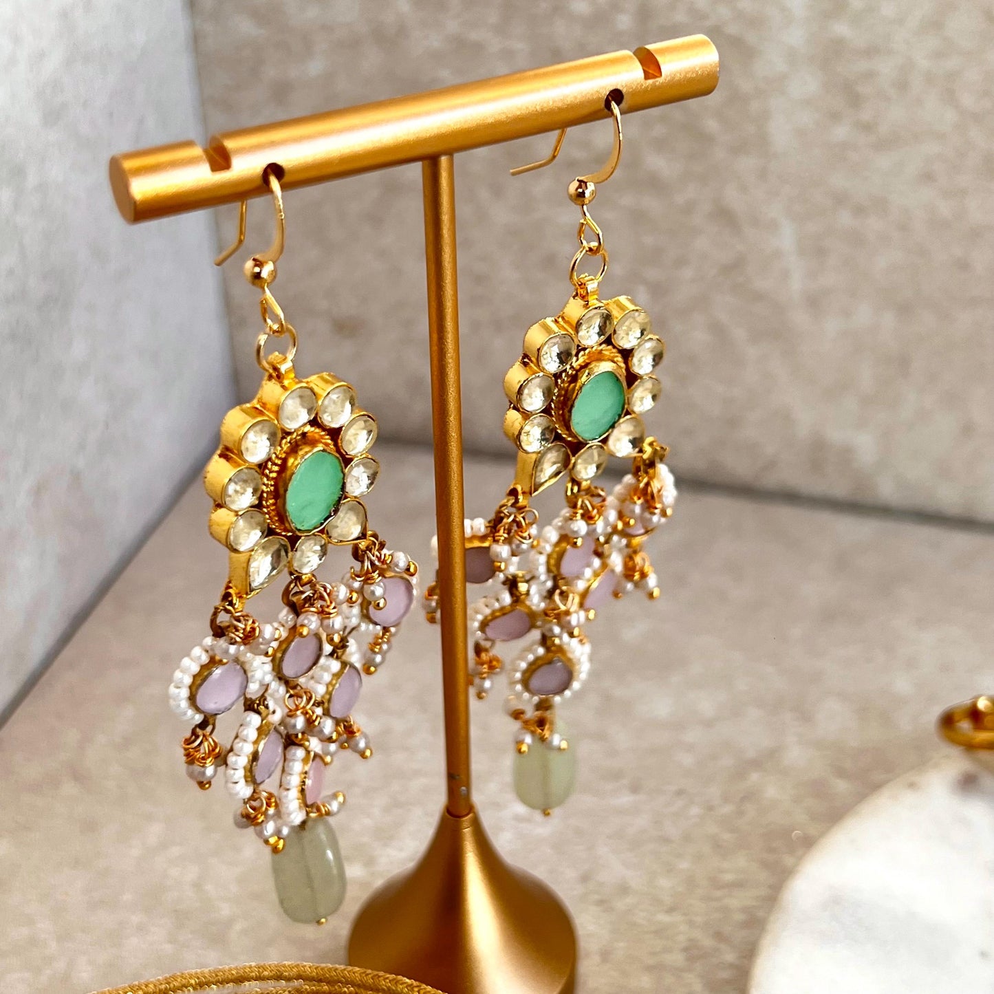 Pink Mint Real Kundan Choker Earring Hand Harness Set Indian Pakistani Bollywood Fashion Jewellery Gift High Quality Unique Style