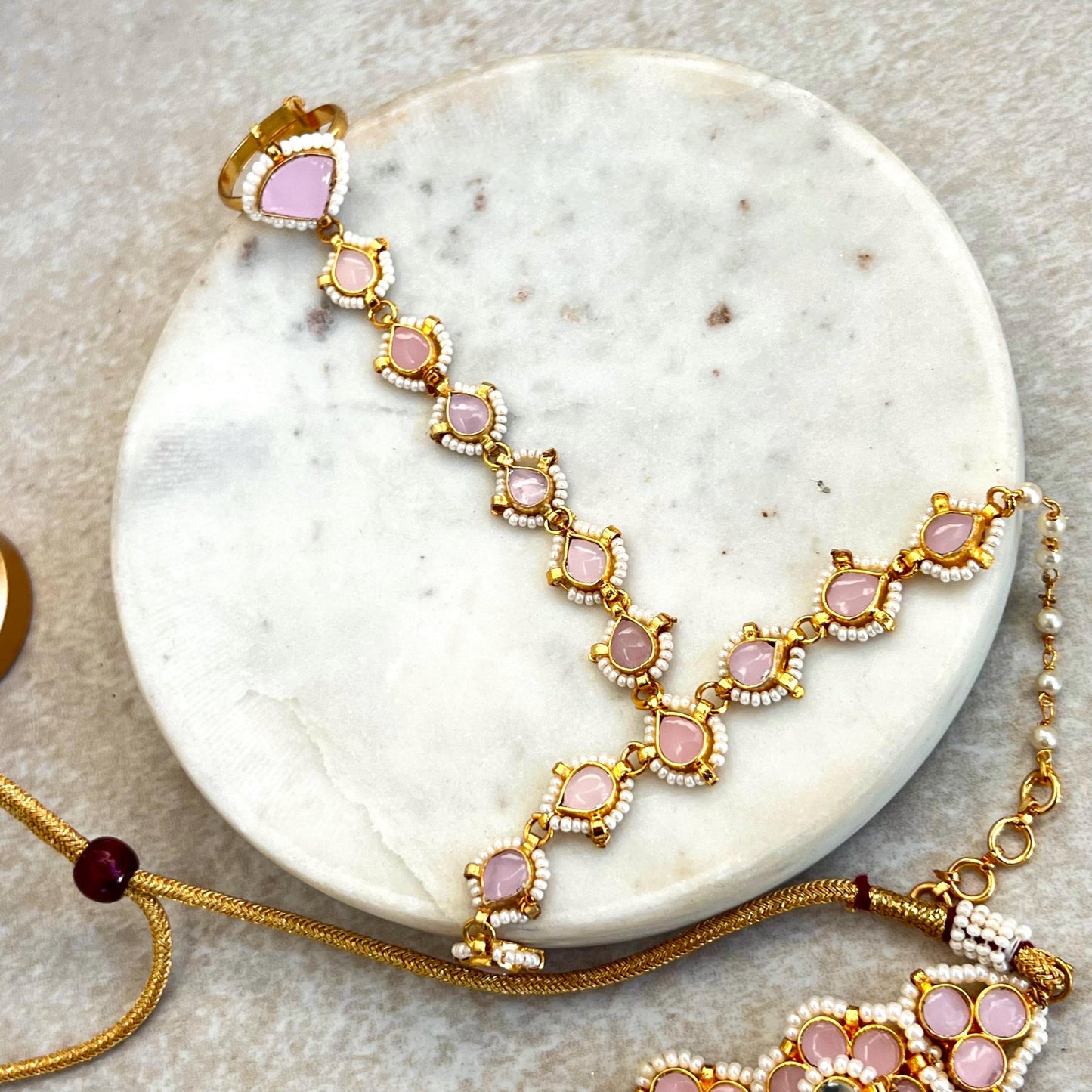 Pink Mint Real Kundan Choker Earring Hand Harness Set Indian Pakistani Bollywood Fashion Jewellery Gift High Quality Unique Style