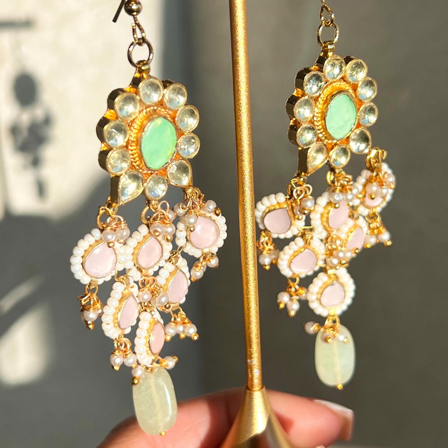 Pink Mint Real Kundan Choker Earring Hand Harness Set Indian Pakistani Bollywood Fashion Jewellery Gift High Quality Unique Style