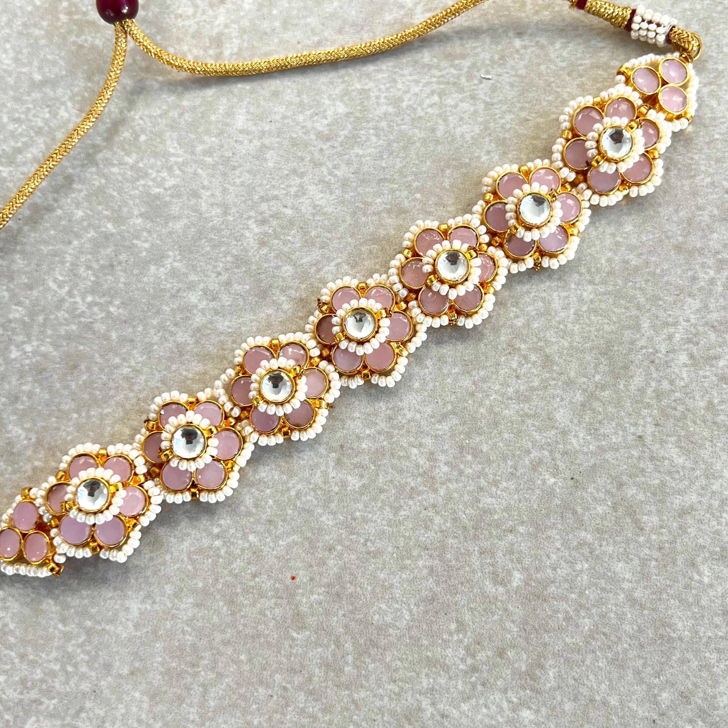 Pink Mint Real Kundan Choker Earring Hand Harness Set Indian Pakistani Bollywood Fashion Jewellery Gift High Quality Unique Style