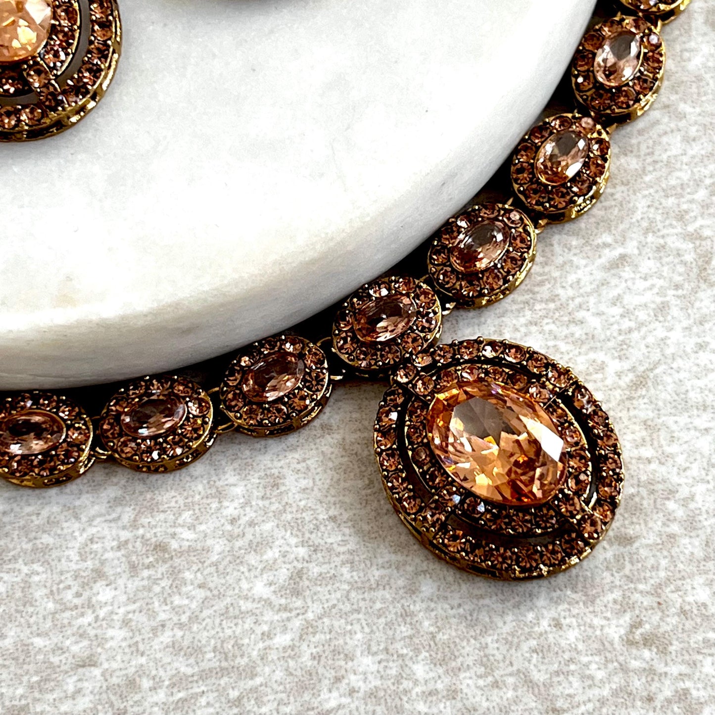 Champagne Antique Gold Small Simple Necklace Earring Set High Quality Indian Pakistani Bollywood Fashion Jewellery Lightweight Sale