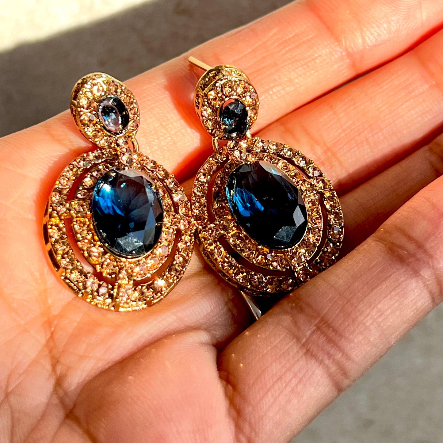 Navy Blue Antique Gold Small Simple Necklace Earring Set High Quality Indian Pakistani Bollywood Fashion Jewellery Lightweight Sale