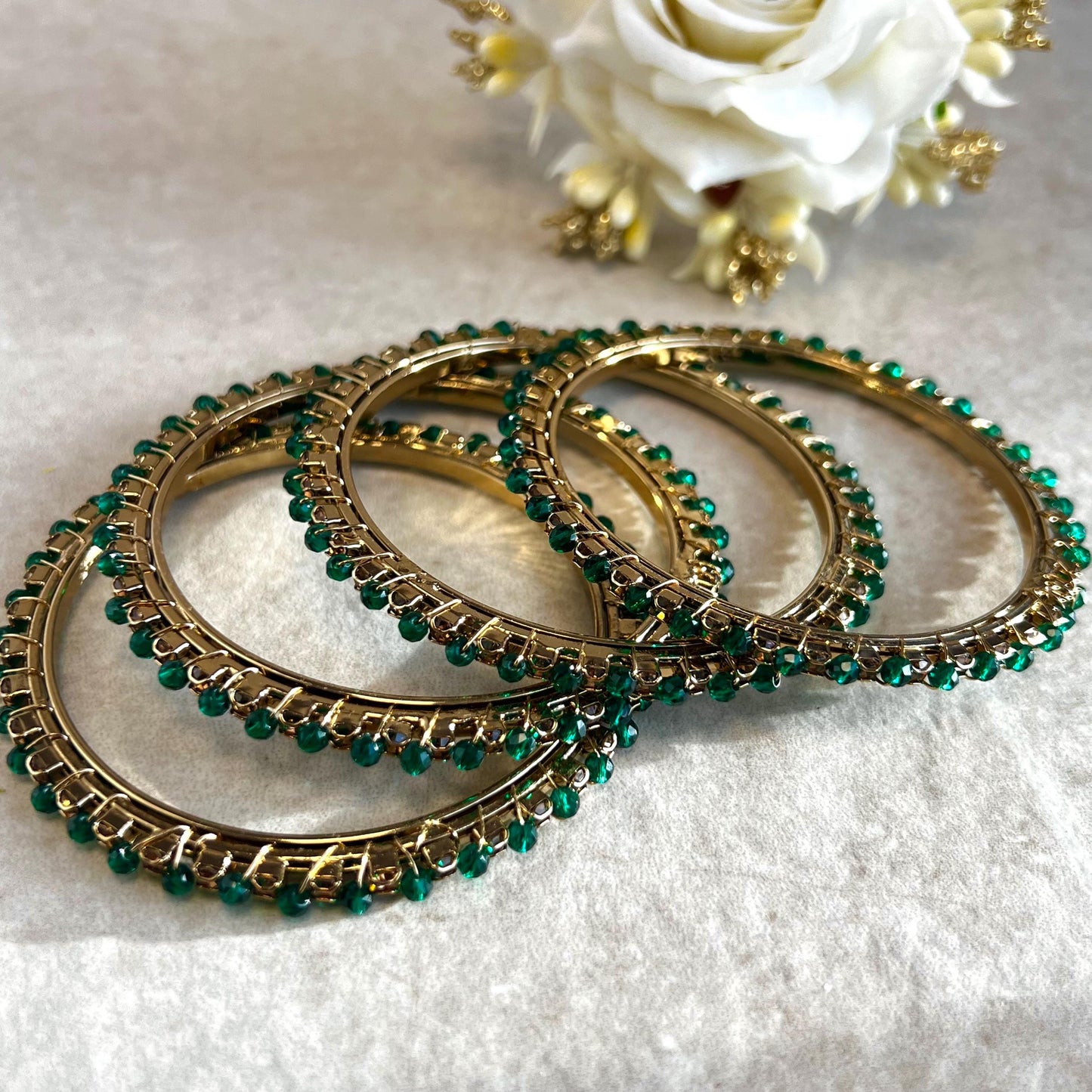 Green Antique Gold Rhinestone Set Of 4 Bangles High Quality Indian Pakistani Style Bollywood Fashion Jewellery Churi Bracelet All Sizes