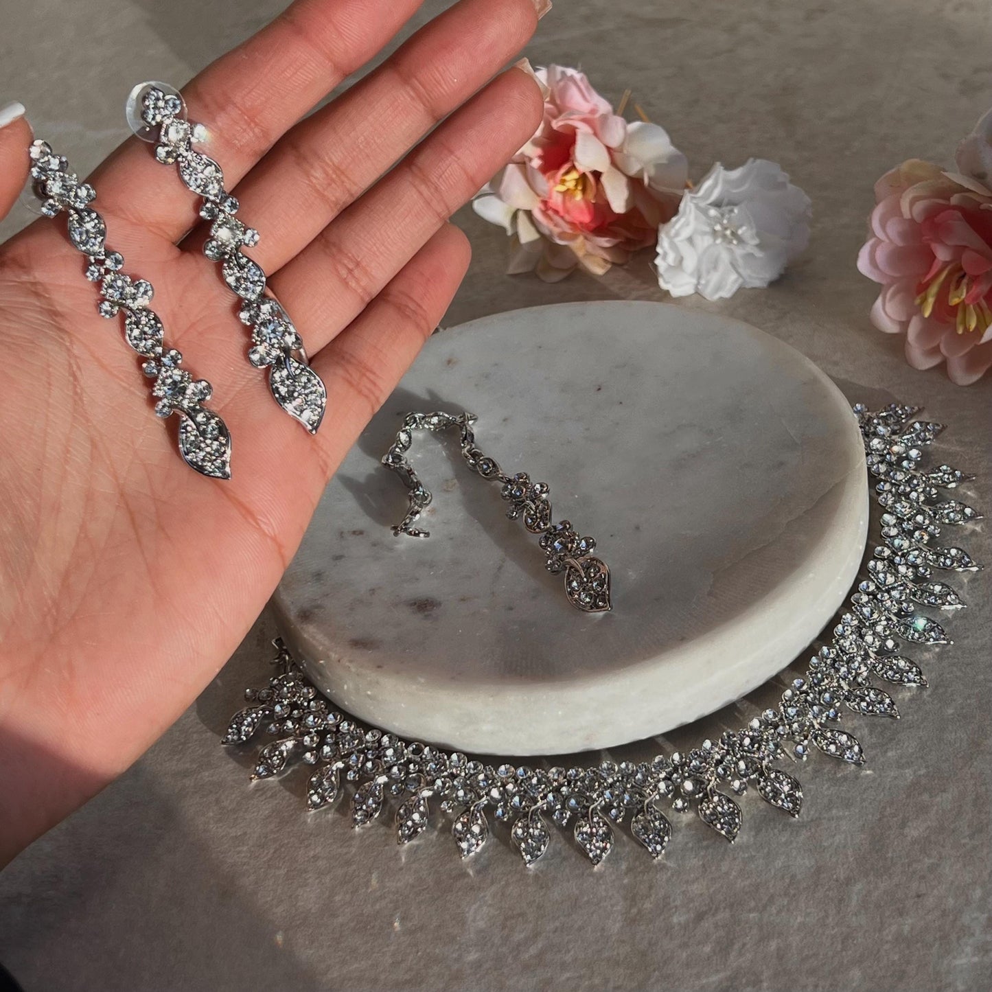 Silver Set/ Elegant Necklace Set Earring/ Tikka/ Indian/ Pakistani/Fashion Jewellery/ Gift for her/Civil/Registry/wedding/Xmas/ Imperfect