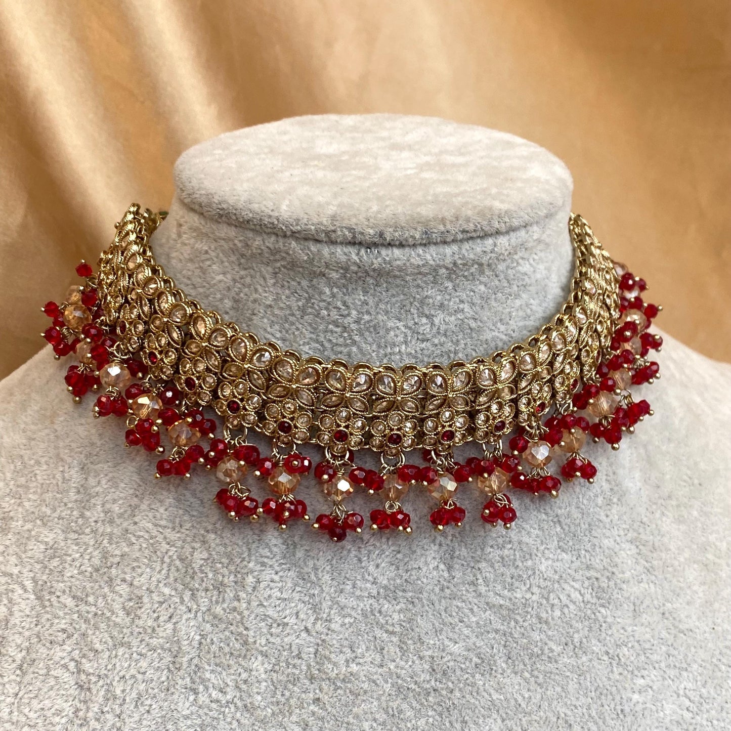 Red Antique Gold Champagne Bridal Party Choker only Indian Pakistani Bollywood SALE