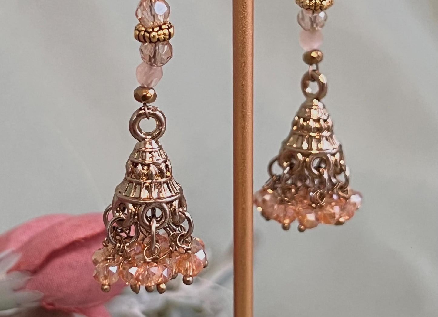 NEW! Micro Champagne Indian Jhumka Earrings/ Gift for Women/ Petite Earring/ Light Weight Indian/ Pakistani Style/Valentines gifts