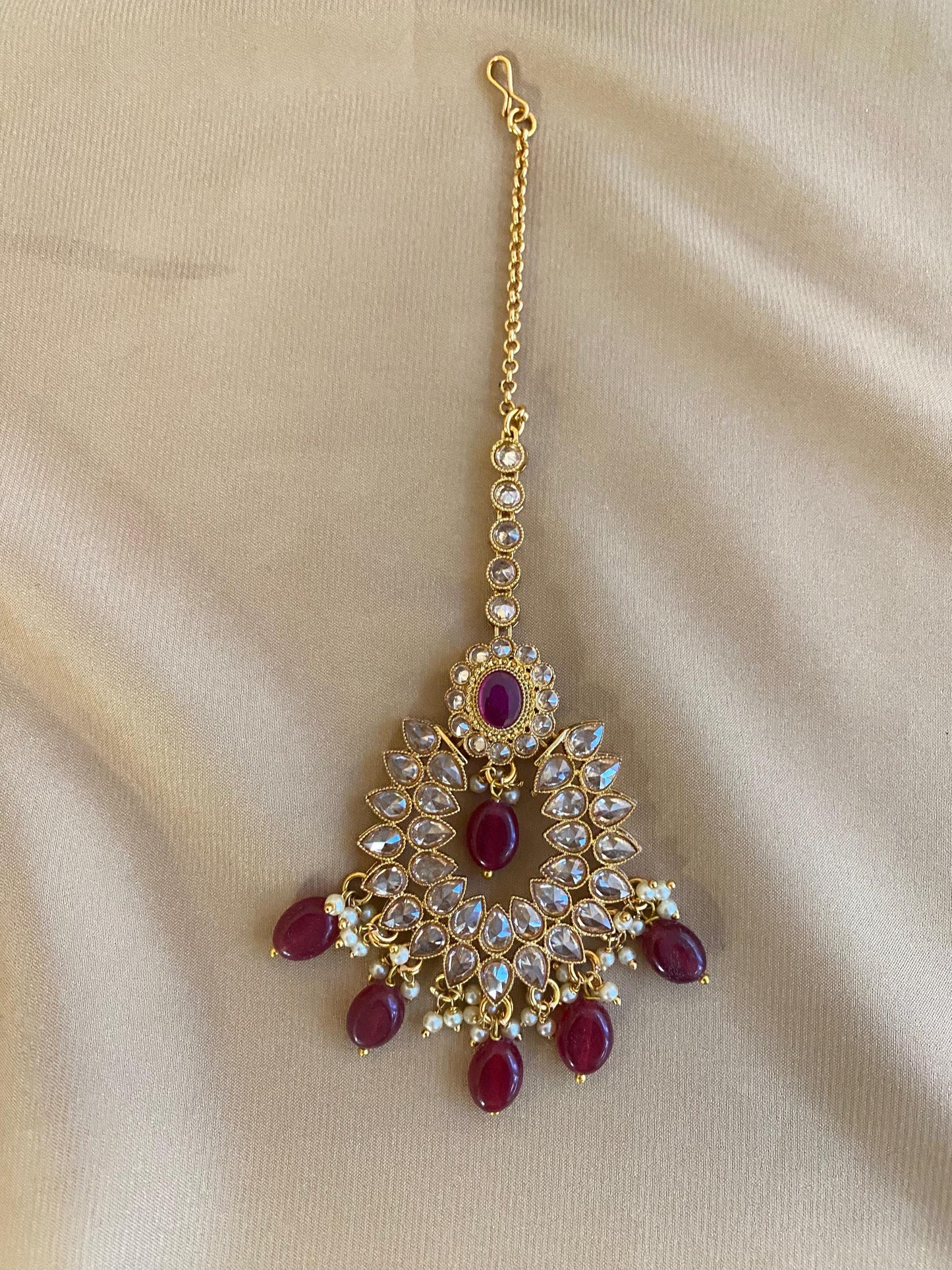 Ruby/ Maroon/Dark Purple Gold Rhinestone Necklace Set Earring and Tikka/ Indian/ Pakistani/Fashion Jewellery/ Gift for Women/ Diwali/ Eid/