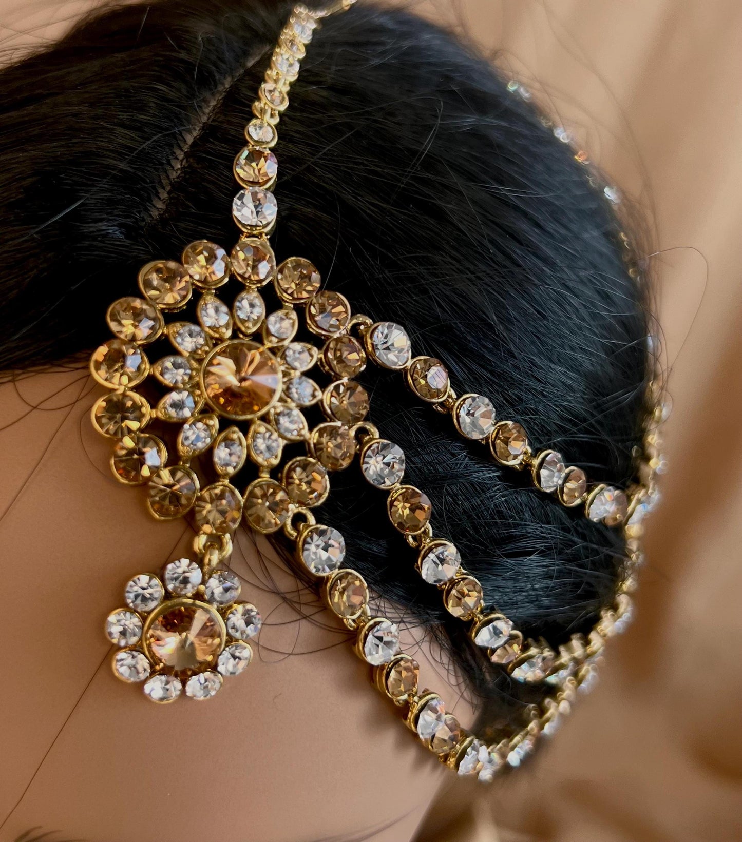 New Fashion Fancy Jhumar! Jhoomar Passa with Tikka One Piece Stylish Trending Indian Pakistani Style Bollywood Antique Gold Clear Rhinestone