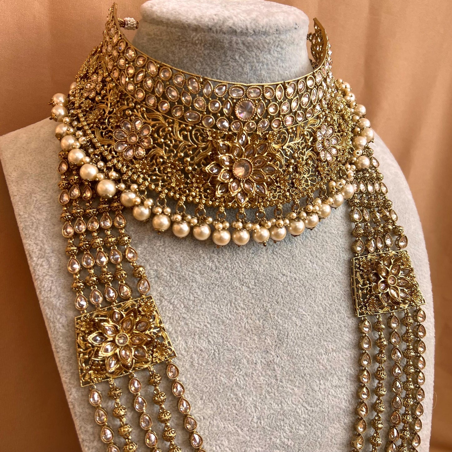 Antique Gold & Champagne Bridal Choker Set - Slightly Imperfect
