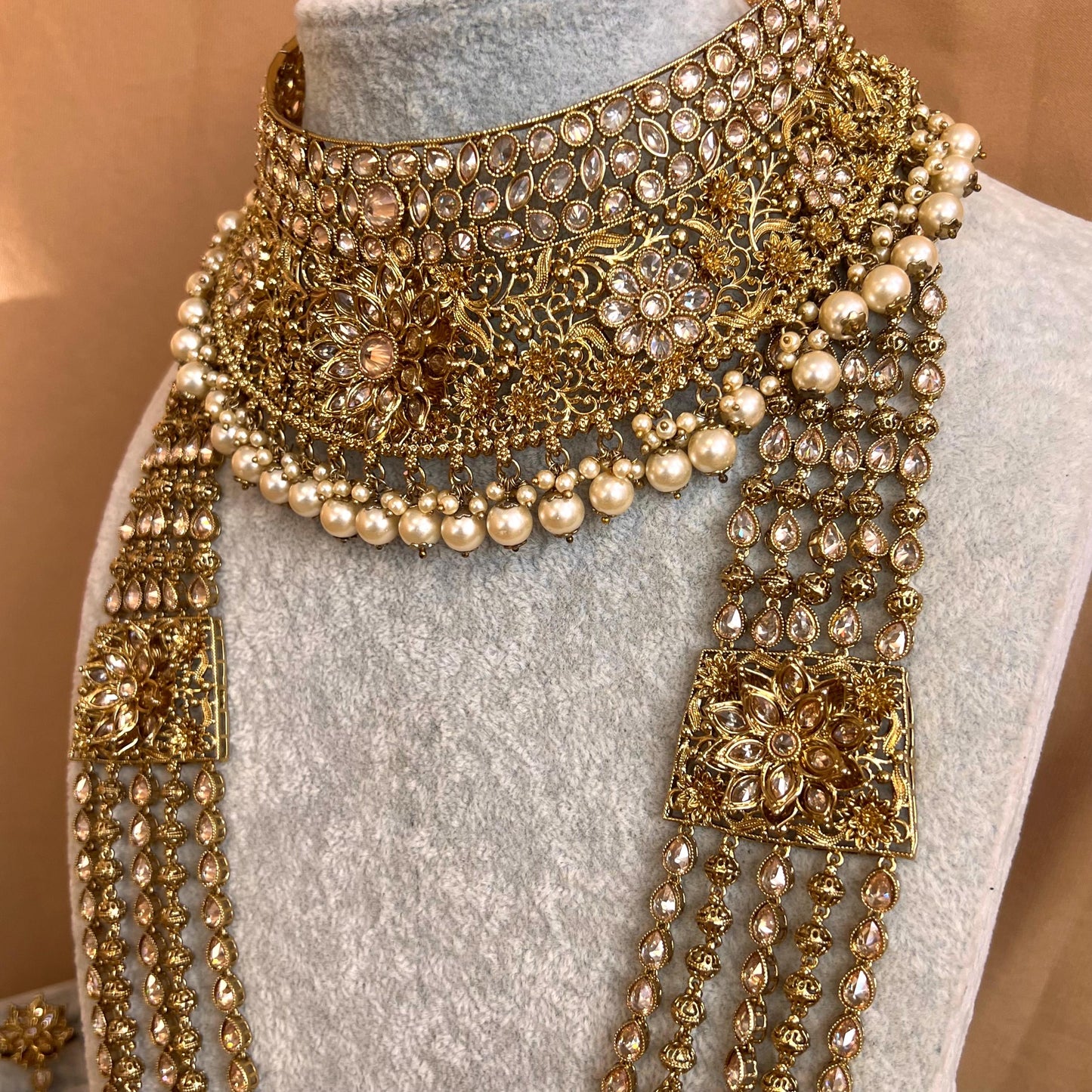 Antique Gold & Champagne Bridal Choker Set - Slightly Imperfect