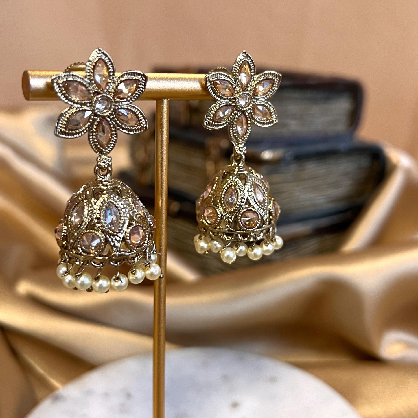 Antique Gold Champagne Jhumki Earrings/ Medium/ Indian Style Jhumka Earrings